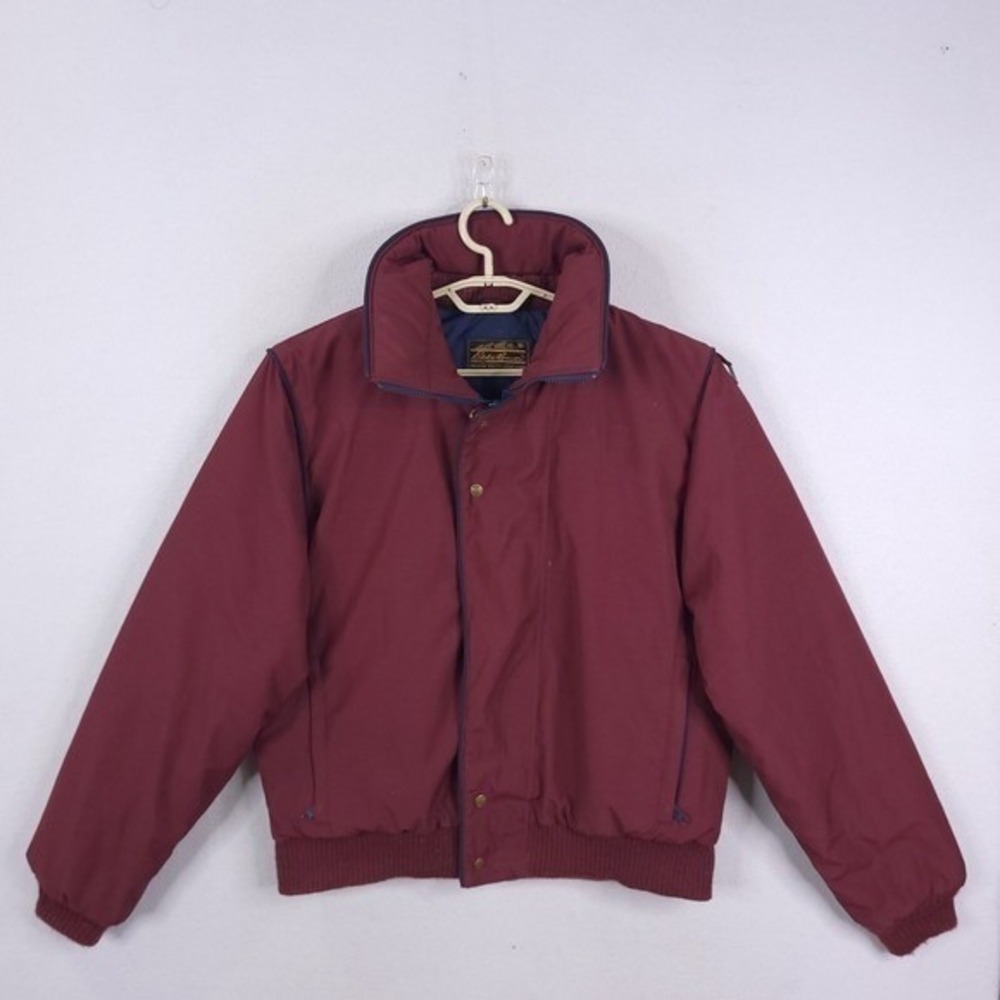 Eddie Bauer Down Bomber Jacket Mens XL Burgundy Vintage Goose Down Coat